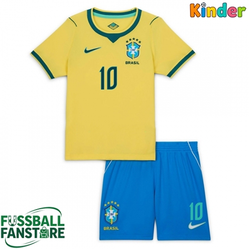 Brasilien Vinicius Junior #10 Replik Heimtrikot Kinder WM 2026 Kurzarm (+ Kurze Hosen)